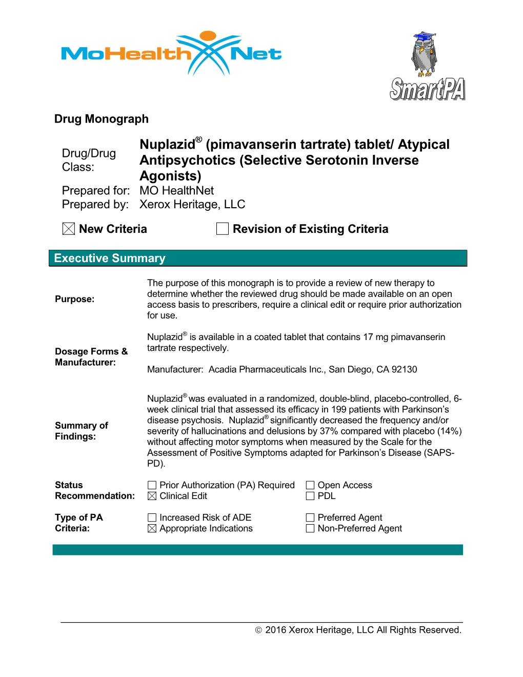 Nuplazid (Pimavanserin Tartrate) Tablet/ Atypical Antipsychotics