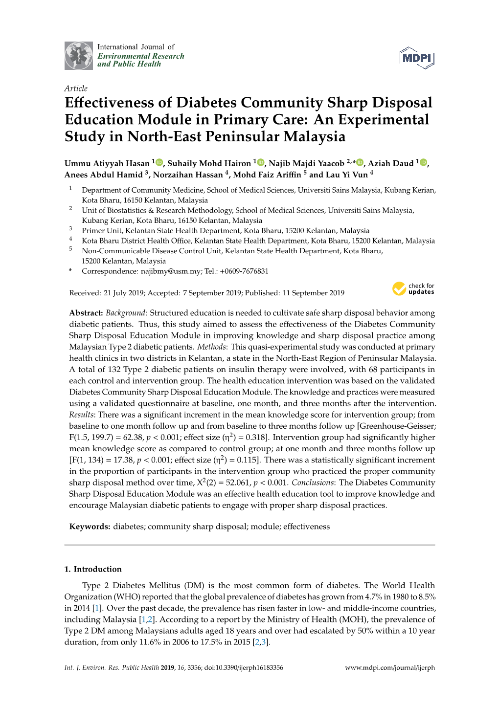 Effectiveness of Diabetes Community Sharp Disposal Education Module