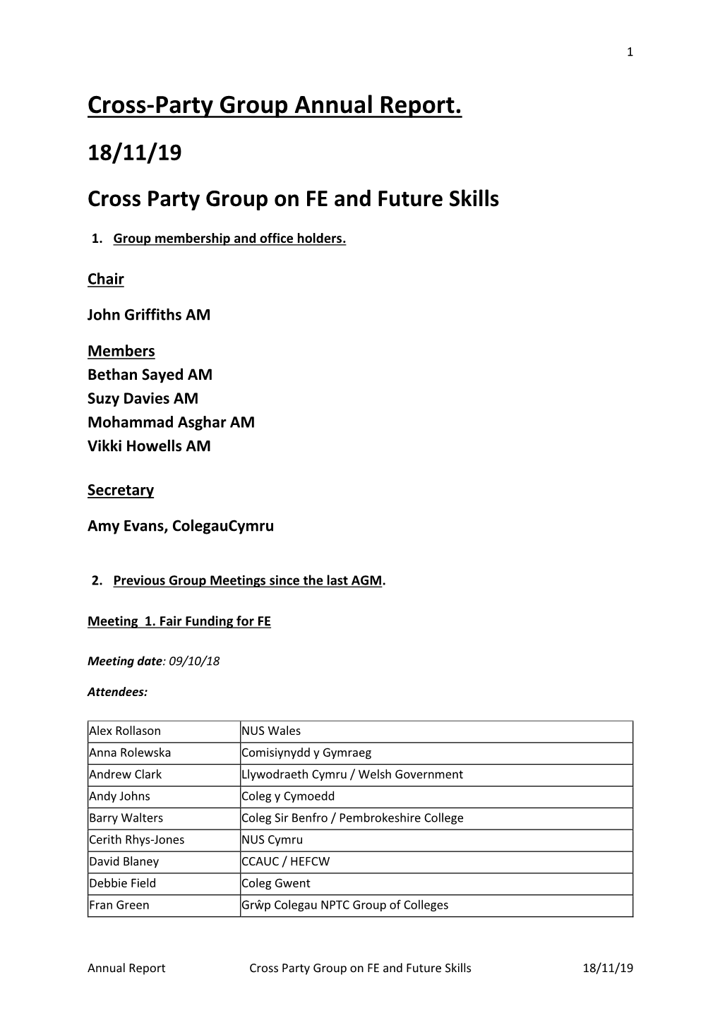 Cross-Party Group Annual Report. 18/11/19 Cross Party Group on FE and Future Skills