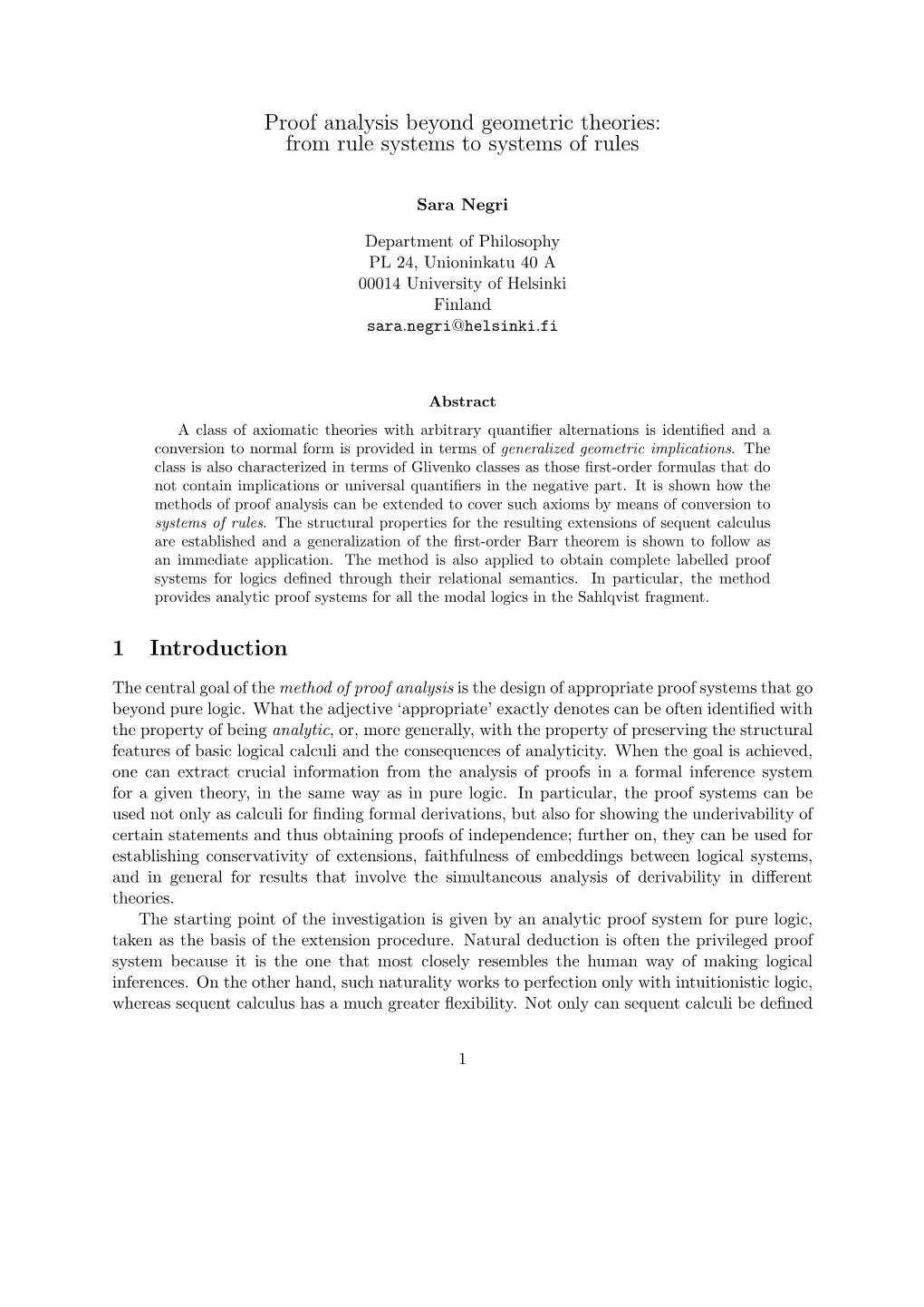 Proof Analysis Beyond Geometric Theories: from Rule Systems to Systems of Rules