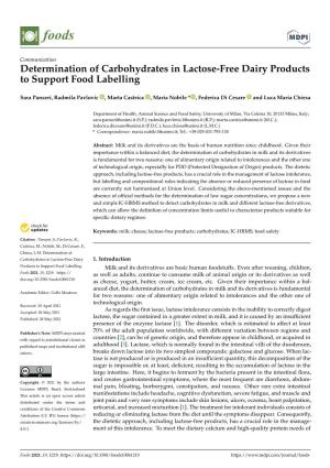 Determination of Carbohydrates in Lactose-Free Dairy Products to Support Food Labelling
