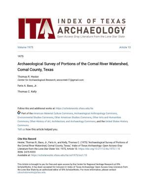 Archaeological Survey of Portions of the Comal River Watershed, Comal County, Texas