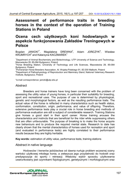 Assessment of Performance Traits in Breeding Horses in the Context Of