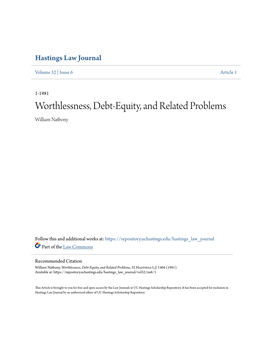 Worthlessness, Debt-Equity, and Related Problems William Natbony