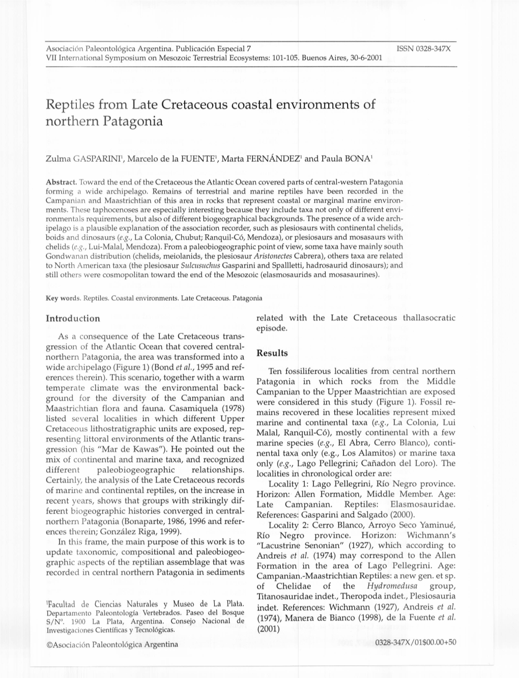 Reptiles from Late Cretaceous Coastal Environments of Northern Patagonia