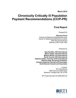 Chronically Critically Ill Population Payment Recommendations (CCIP-PR)