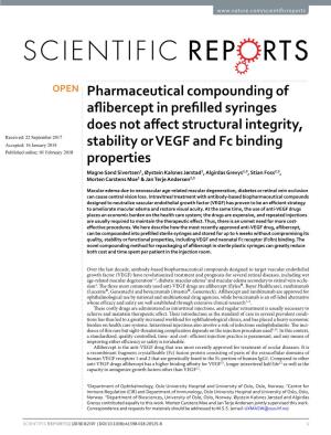 Pharmaceutical Compounding of Aflibercept in Prefilled Syringes