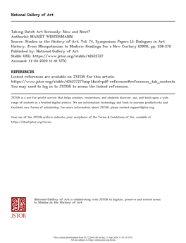 Taking Dutch Art Seriously: Now and Next? Author(S): MARIËT WESTERMANN Source: Studies in the History of Art, Vol