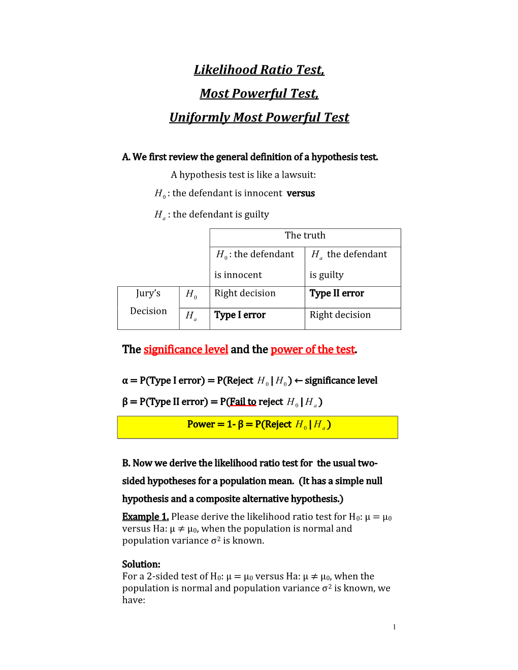 hypothesis test uniformly most powerful