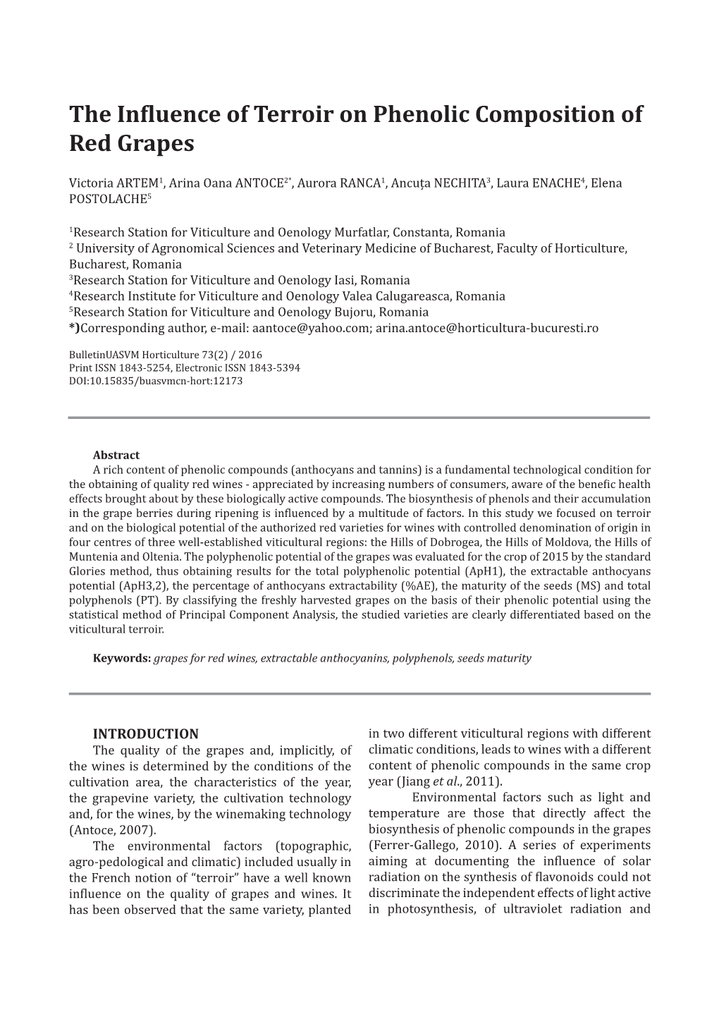 The Influence of Terroir on Phenolic Composition of Red Grapes