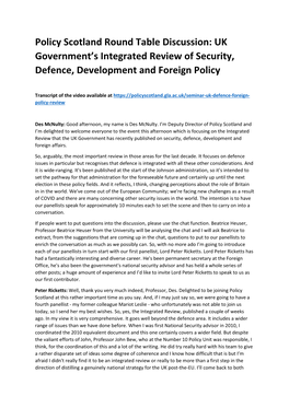UK Government's Integrated Review of Security, Defence, Development