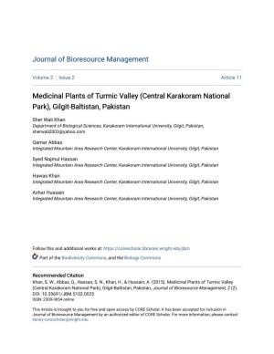 Medicinal Plants of Turmic Valley (Central Karakoram National Park), Gilgit-Baltistan, Pakistan