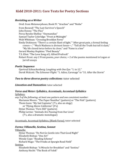 Kidd 2010-2011: Core Texts for Poetry Sections