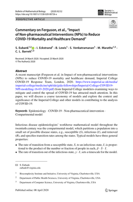 Commentary on Ferguson, Et Al., “Impact of Non-Pharmaceutical Interventions (Npis) to Reduce COVID-19 Mortality and Healthcare Demand”