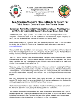 Top American Women's Players Ready to Return for Third Annual