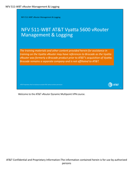 NFV 511-WBT AT&T Vyatta 5600 Vrouter Management & Logging
