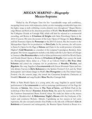 MEGAN MARINO – Biography Mezzo-Soprano