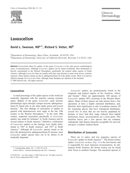 2006 Swanson and Vetter. Loxoscelism