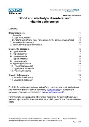 Blood and Electrolyte Disorders, and Vitamin Deficiencies