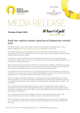 Gold Bar Replica Marks Opening of Kalgoorlie Virtual Trail