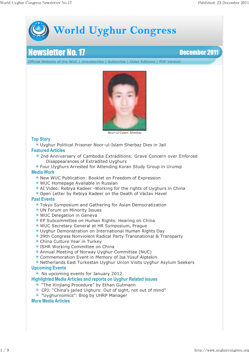 World Uyghur Congress Newsletter No.17 Published: 23 December 2011