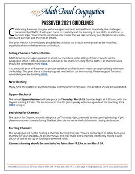 Passover 2021 Guidelines Elebrating Passover This Year Will Once Again Not Be in an Ideal Form