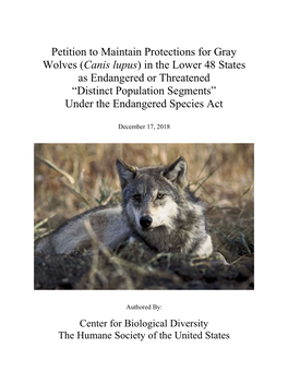 2018 Petition to Maintain Gray Wolf Protections