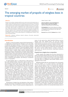 The Emerging Market of Propolis of Stingless Bees in Tropical Countries