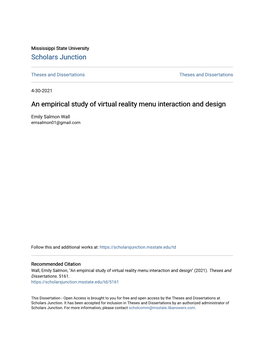 An Empirical Study of Virtual Reality Menu Interaction and Design
