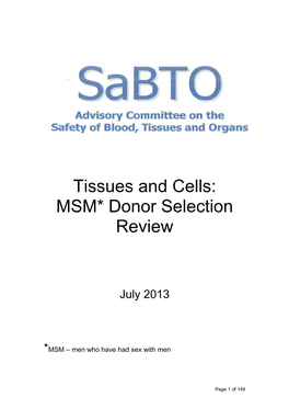 Tissues and Cells: MSM Donor Selection Review