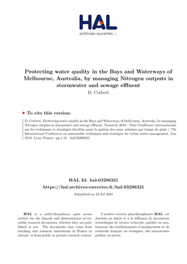 Protecting Water Quality in the Bays and Waterways of Melbourne, Australia, by Managing Nitrogen Outputs in Stormwater and Sewage Effluent D