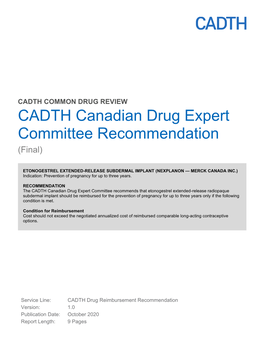 CADTH Canadian Drug Expert Committee Recommendation (Final)