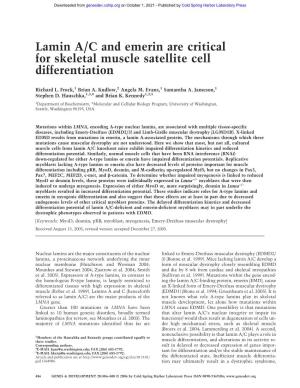 Lamin A/C and Emerin Are Critical for Skeletal Muscle Satellite Cell Differentiation