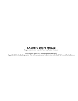 LAMMPS Users Manual Large-Scale Atomic/Molecular Massively Parallel Simulator