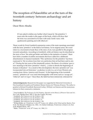 The Reception of Palaeolithic Art at the Turn of the Twentieth Century: Between Archaeology and Art History