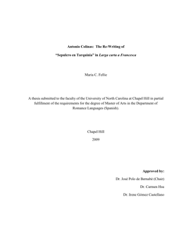 Antonio Colinas: the Re-Writing of “Sepulcro En Tarquinia” in Larga Carta a Francesca Maria C. Fellie a Thesis Submitted To