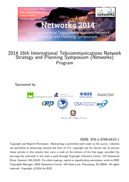 2014 16Th International Telecommunications Network Strategy and Planning Symposium (Networks) Program
