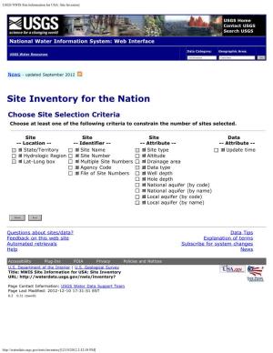 2012 "National Water Information System: Site Inventory for the Nation,"