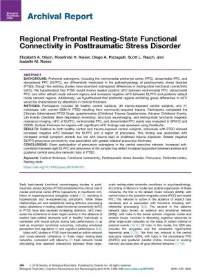 Regional Prefrontal Resting-State Functional Connectivity in Posttraumatic Stress Disorder
