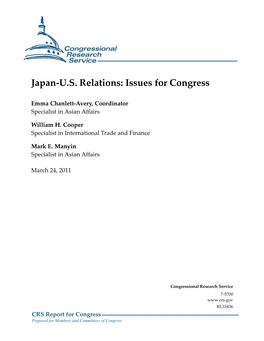 Japan-US Relations: Issues for Congress