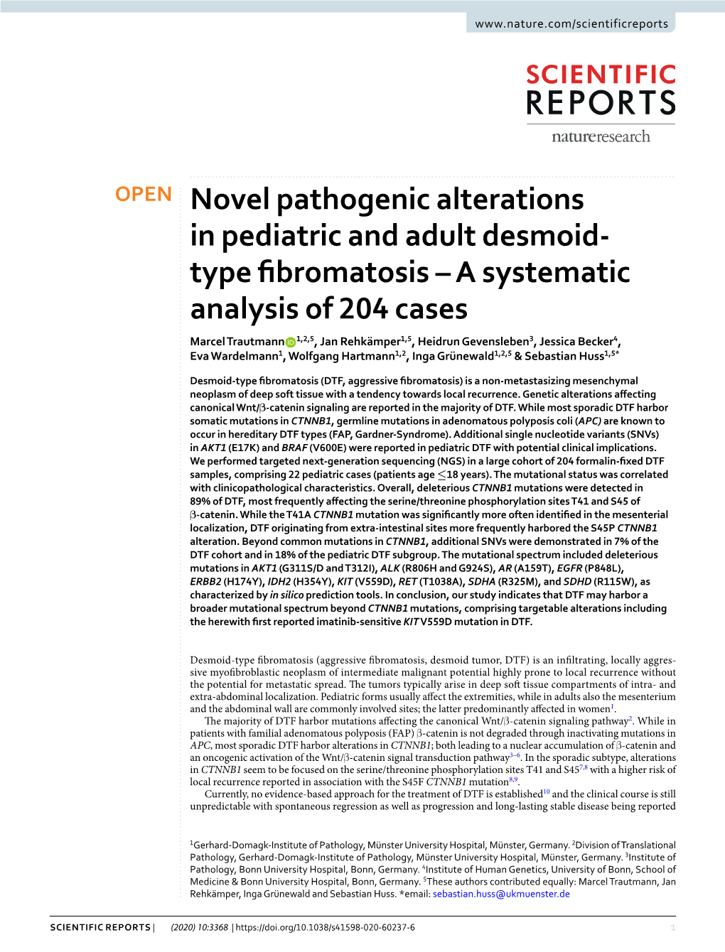 Novel Pathogenic Alterations in Pediatric and Adult Desmoid