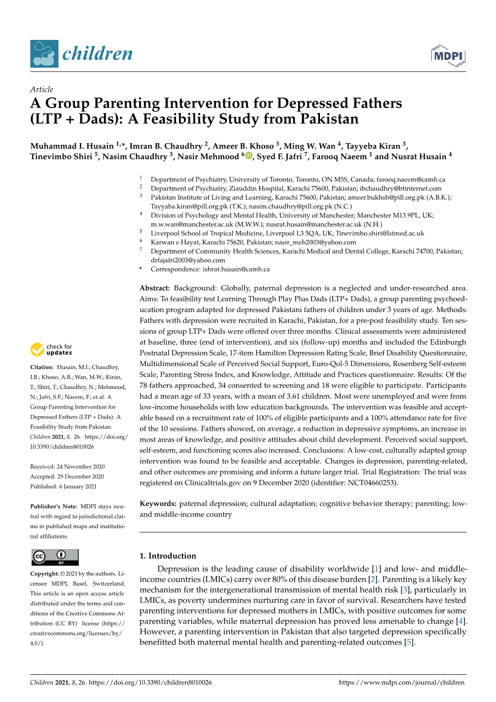 A Group Parenting Intervention for Depressed Fathers (LTP + Dads): a Feasibility Study from Pakistan