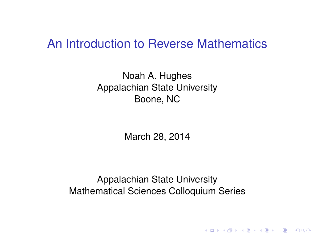 An Introduction to Reverse Mathematics