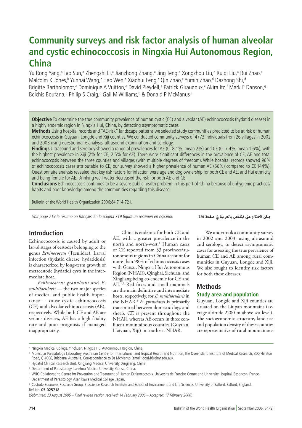 Community Surveys and Risk Factor Analysis of Human Alveolar And