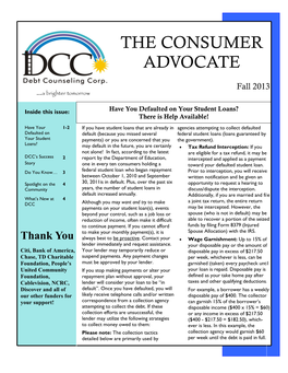 The Consumer Advocate, Fall 2013