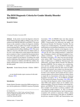 The DSM Diagnostic Criteria for Gender Identity Disorder in Children