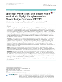 Epigenetic Modifications and Glucocorticoid Sensitivity in Myalgic Encephalomyelitis/ Chronic Fatigue Syndrome (ME/CFS) Wilfred C