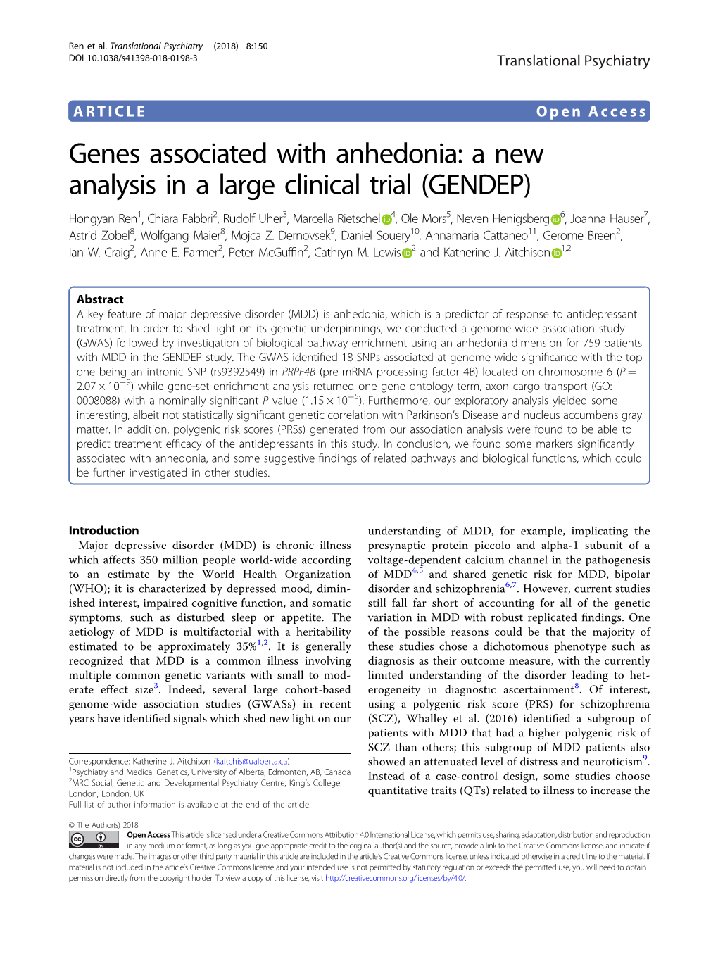 Genes Associated with Anhedonia