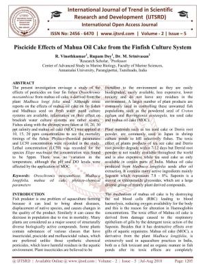 191 Piscicide Effects of Mahua Oil Cake from the Finfish Culture System