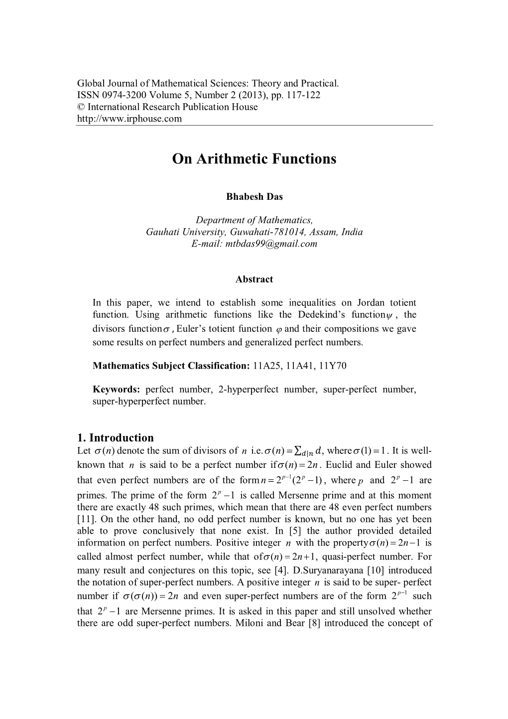 On Arithmetic Functions